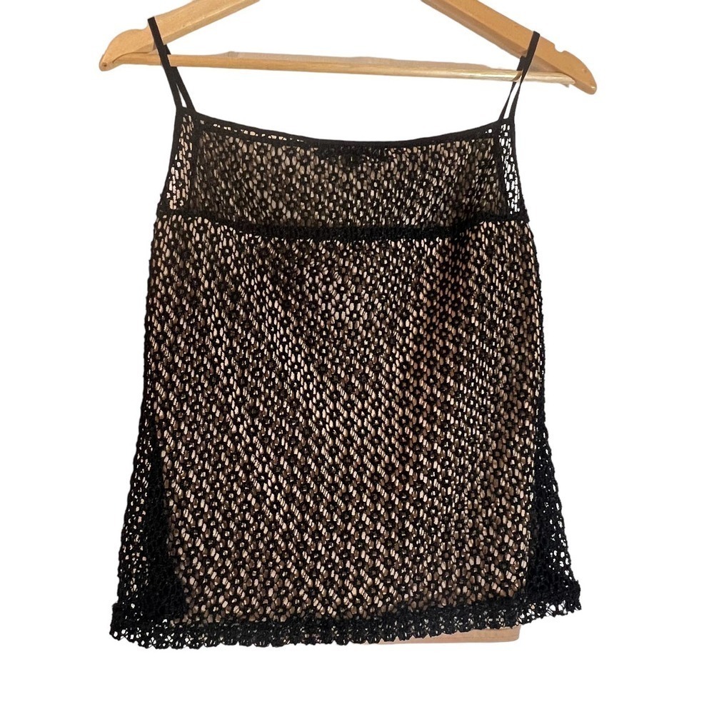 Vintage To The Max Womens Sheer crochet Black Camisole Top Large